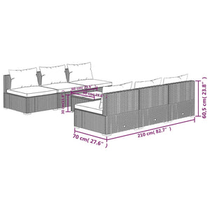 7-tlg. Garten-Lounge-Set mit Kissen Poly Rattan Grau