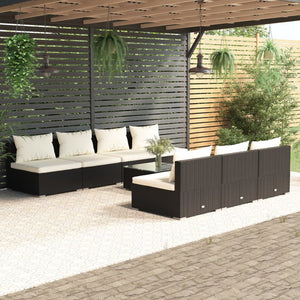 8-tlg. Garten-Lounge-Set mit Kissen Poly Rattan Schwarz
