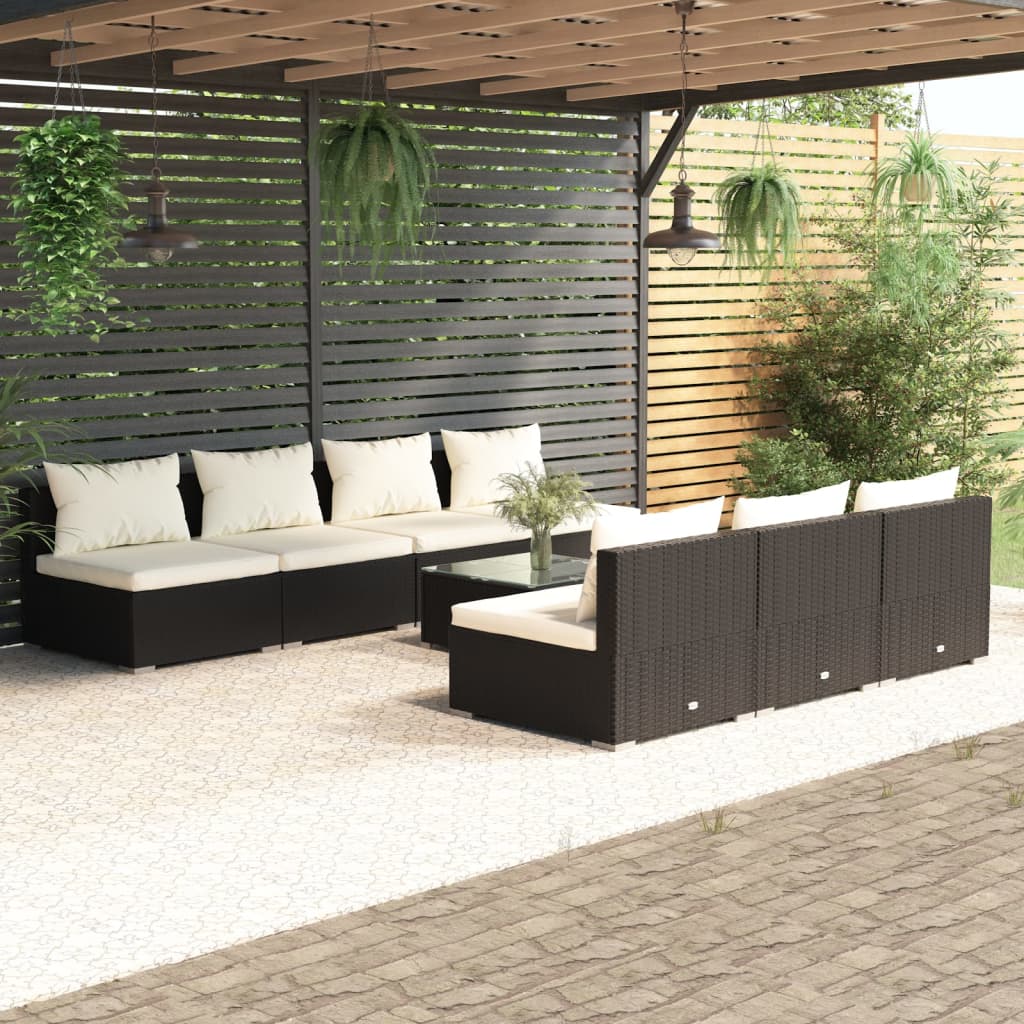 8-tlg. Garten-Lounge-Set mit Kissen Poly Rattan Schwarz