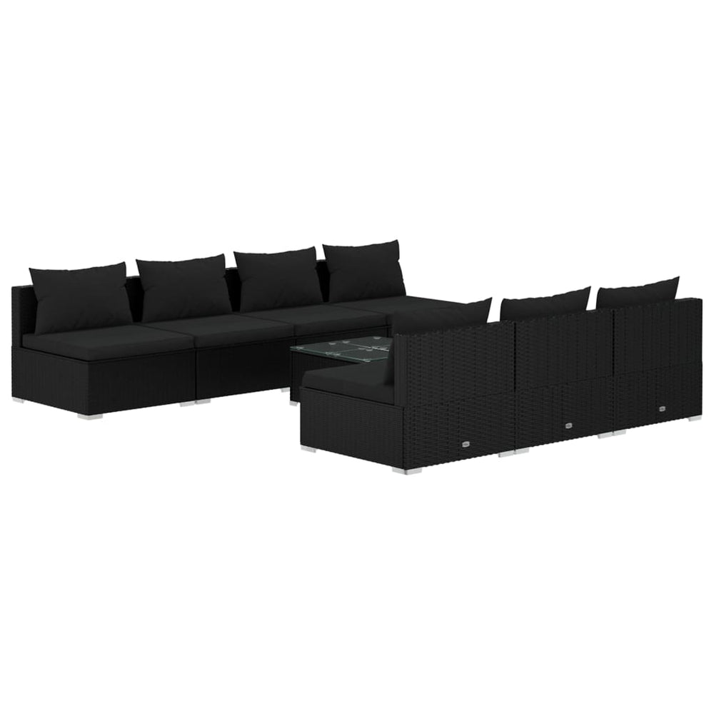 vidaXL Salon de jardin 8 pièces avec coussins résine tressée noir