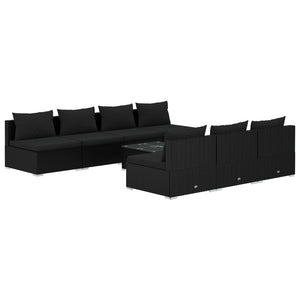 8-tlg. Garten-Lounge-Set mit Kissen Poly Rattan Schwarz