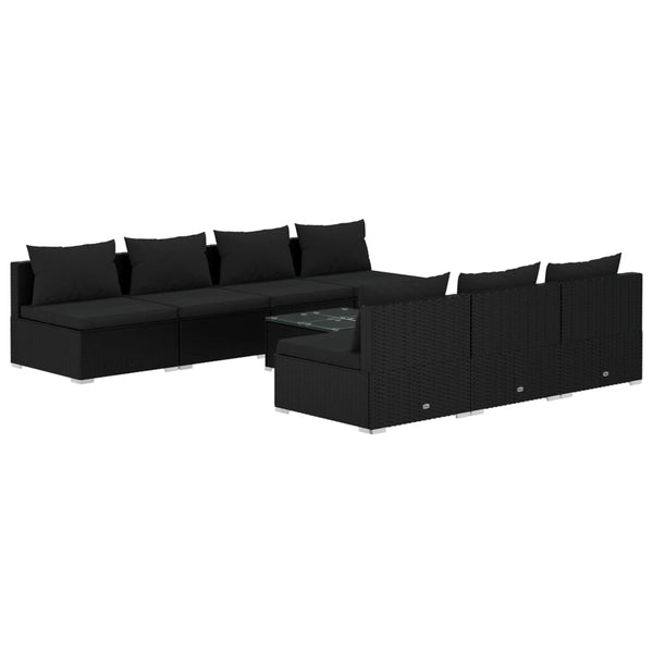 8-tlg. Garten-Lounge-Set mit Kissen Poly Rattan Schwarz