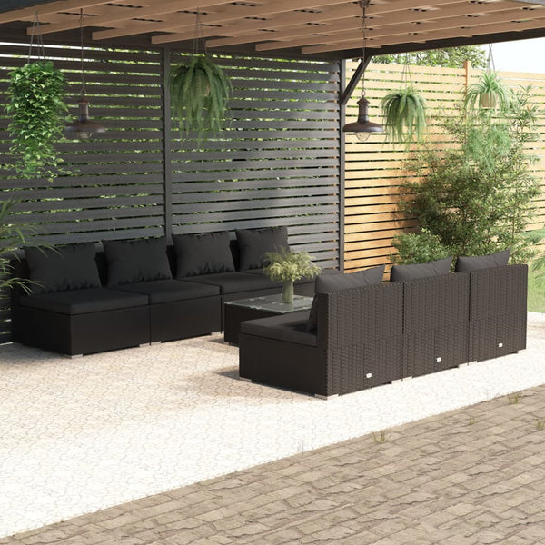 8-tlg. Garten-Lounge-Set mit Kissen Poly Rattan Schwarz