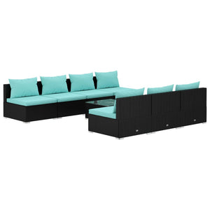 8-tlg. Garten-Lounge-Set mit Kissen Poly Rattan Schwarz