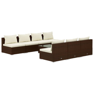8-tlg. Garten-Lounge-Set mit Kissen Poly Rattan Braun