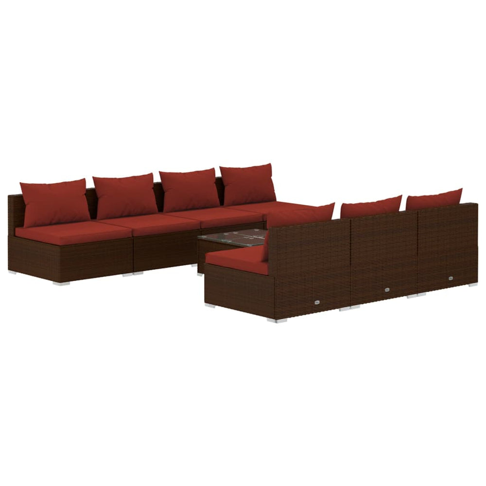 vidaXL Salon de jardin 8 pcs avec coussins résine tressée marron