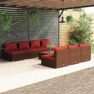 8-tlg. Garten-Lounge-Set mit Kissen Poly Rattan Braun