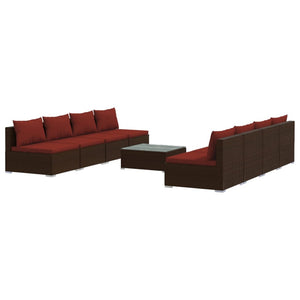 9-tlg. Garten-Lounge-Set mit Kissen Poly Rattan Braun