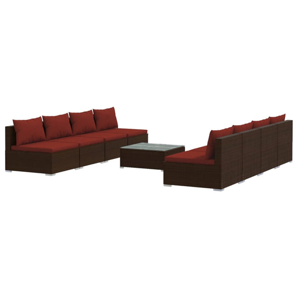 9-tlg. Garten-Lounge-Set mit Kissen Poly Rattan Braun