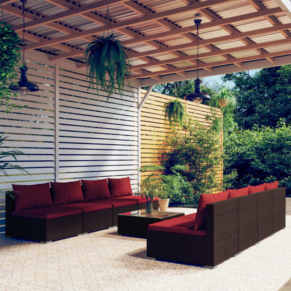 vidaXL Salon de jardin 9 pcs avec coussins résine tressée marron