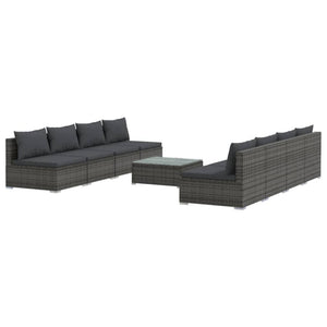9-tlg. Garten-Lounge-Set mit Auflagen Poly Rattan Grau