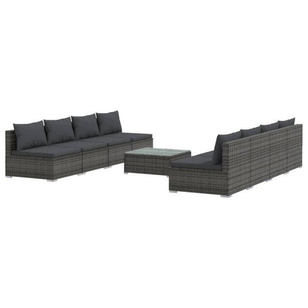 9-tlg. Garten-Lounge-Set mit Auflagen Poly Rattan Grau