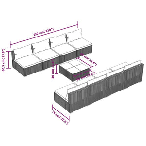 9-tlg. Garten-Lounge-Set mit Auflagen Poly Rattan Grau