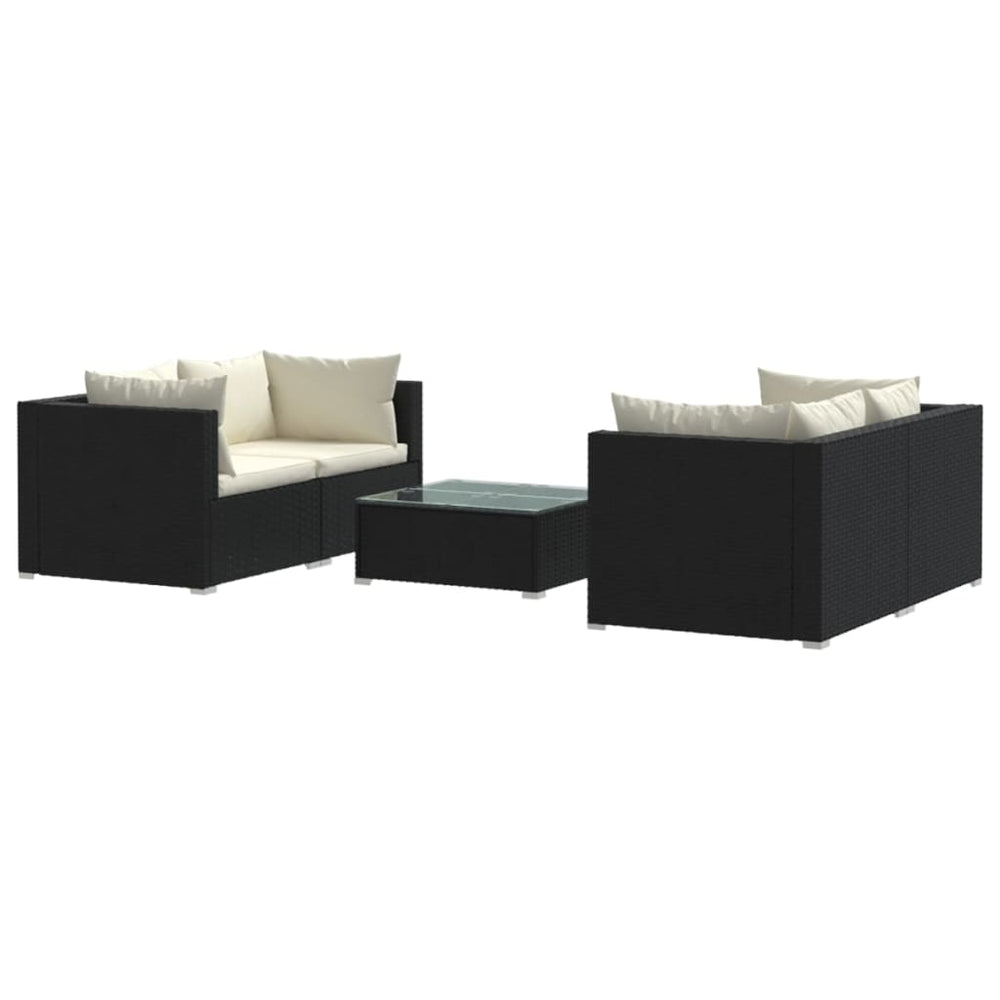 vidaXL Salon de jardin 5 pcs avec coussins résine tressée noir