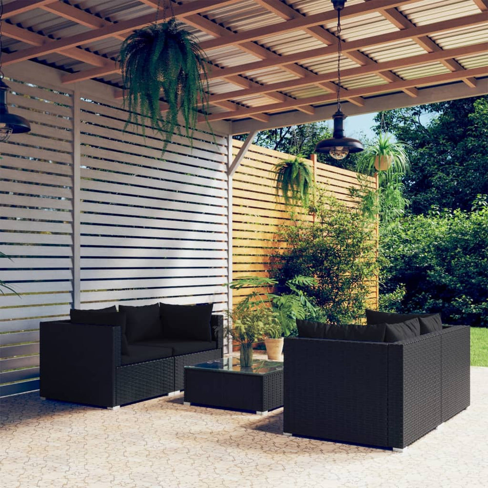 vidaXL Salon de jardin 5 pcs avec coussins résine tressée noir