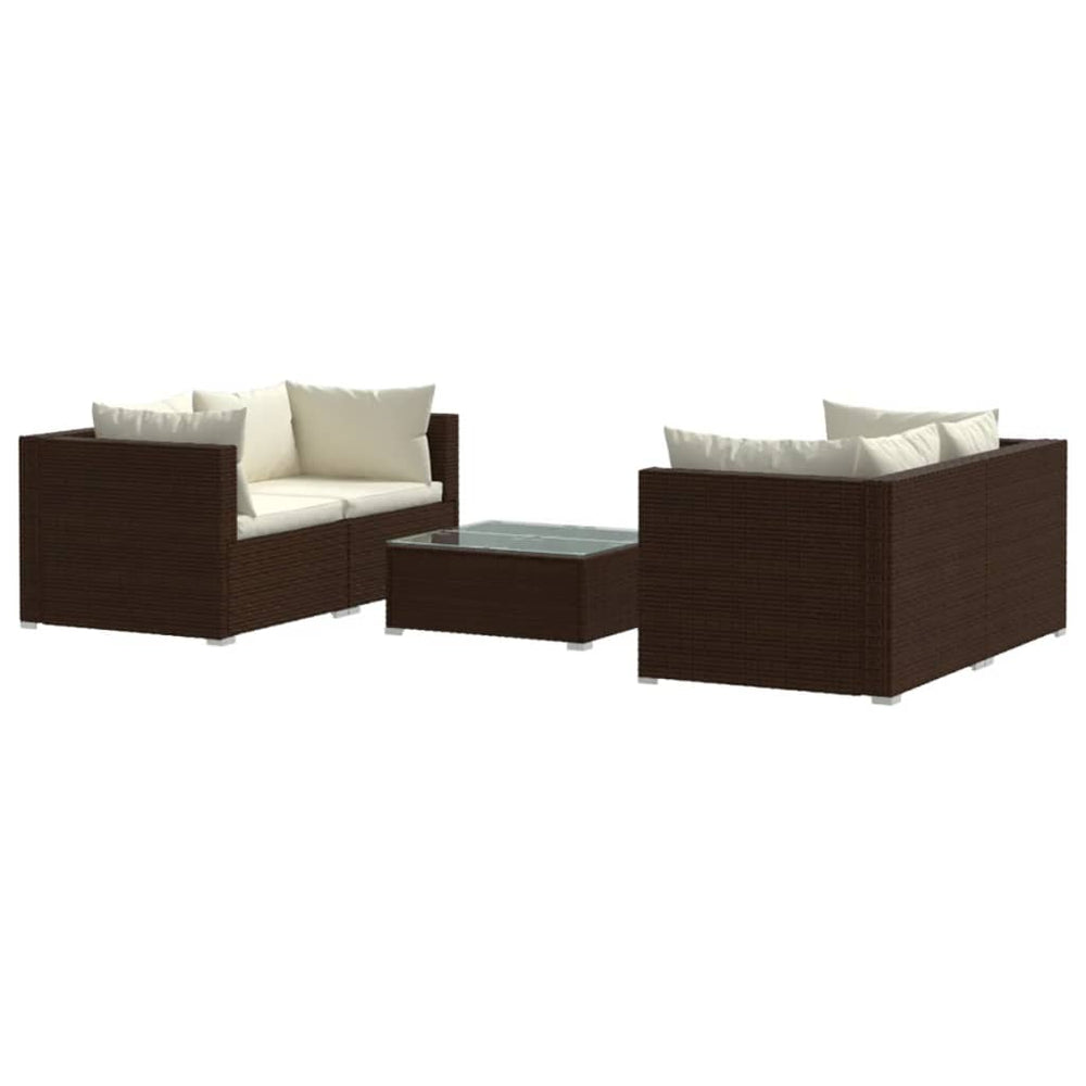 vidaXL Salon de jardin 5 pcs avec coussins résine tressée Marron