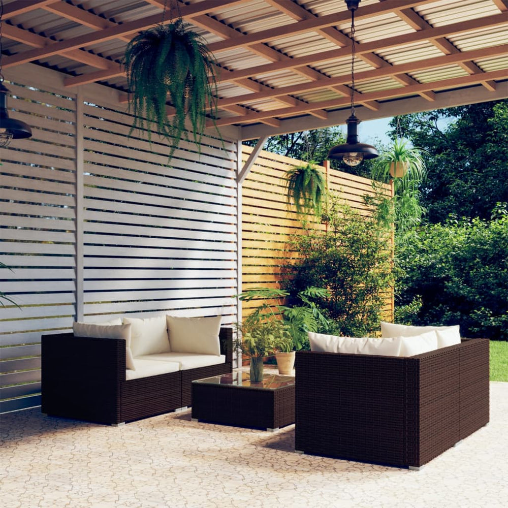 vidaXL Salon de jardin 5 pcs avec coussins résine tressée Marron