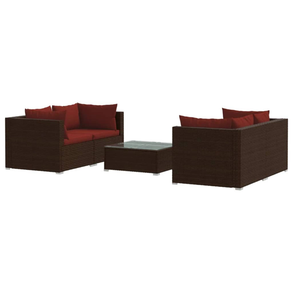 vidaXL Salon de jardin 5 pcs avec coussins résine tressée Marron