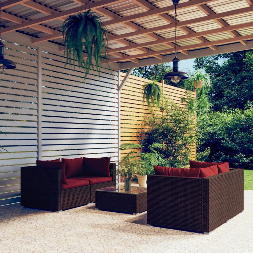 vidaXL Salon de jardin 5 pcs avec coussins résine tressée Marron