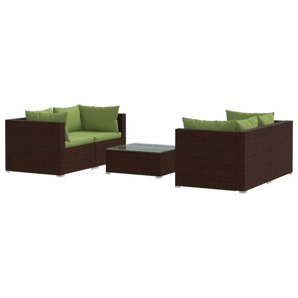 vidaXL Salon de jardin 5 pcs avec coussins résine tressée Marron