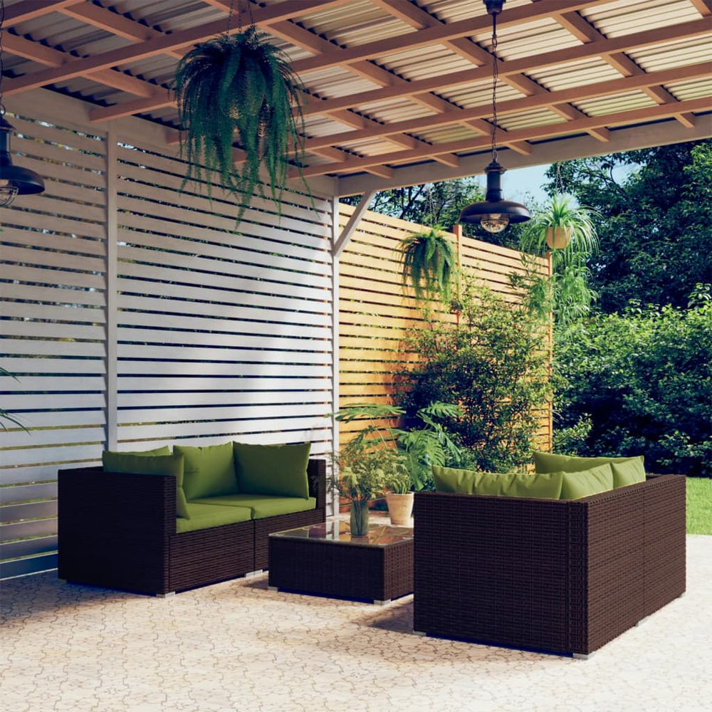vidaXL Salon de jardin 5 pcs avec coussins résine tressée Marron