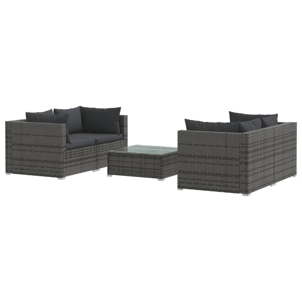 vidaXL Salon de jardin 5 pcs avec coussins résine tressée Gris