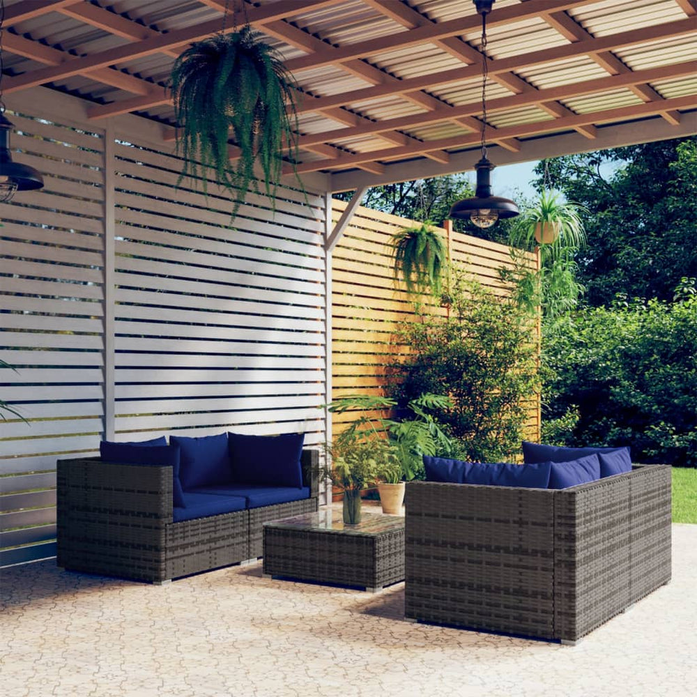 vidaXL Salon de jardin 5 pcs avec coussins résine tressée Gris
