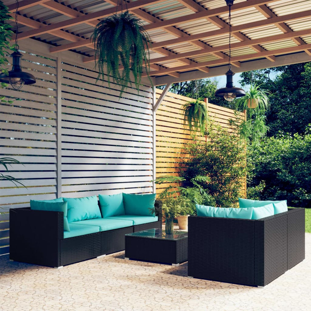 vidaXL Salon de jardin 6 pcs avec coussins résine tressée noir