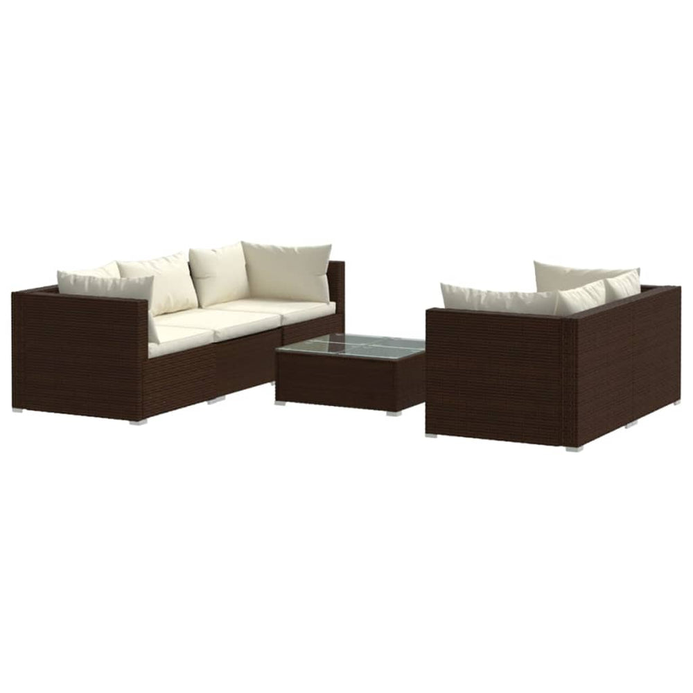 vidaXL Salon de jardin 6 pcs avec coussins résine tressée Marron