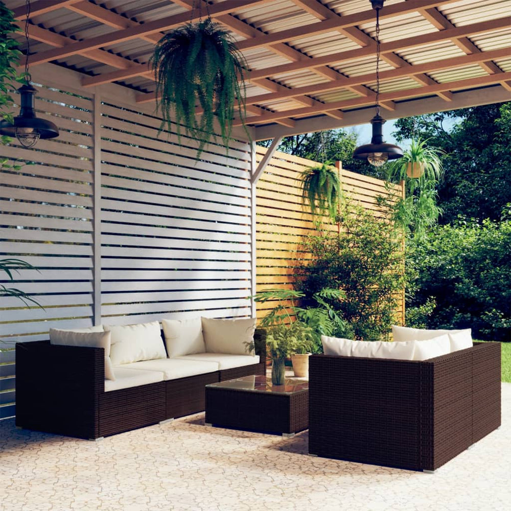 vidaXL Salon de jardin 6 pcs avec coussins résine tressée Marron