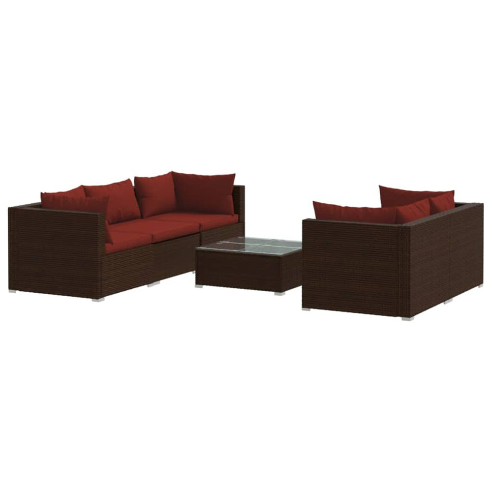 vidaXL Salon de jardin 6 pcs avec coussins résine tressée Marron