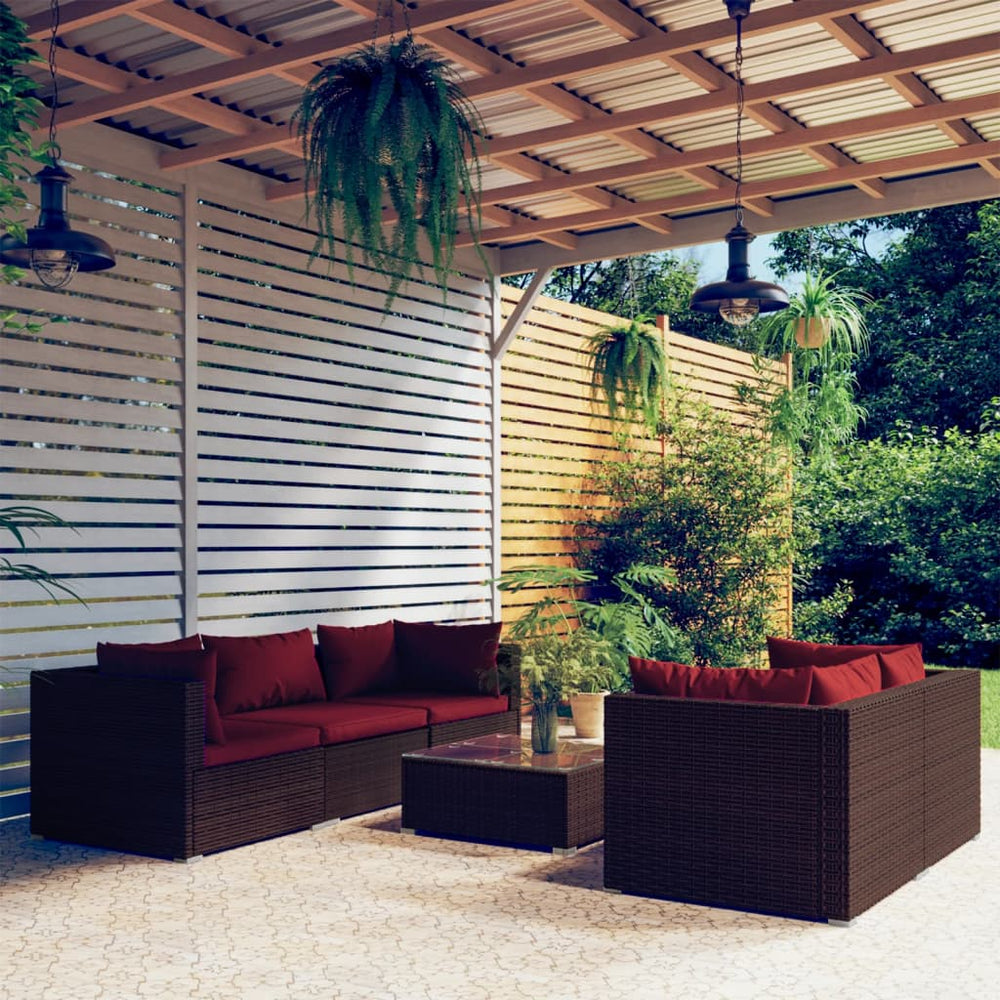 vidaXL Salon de jardin 6 pcs avec coussins résine tressée Marron
