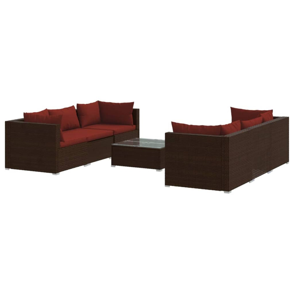 vidaXL Salon de jardin 7 pcs avec coussins résine tressée marron