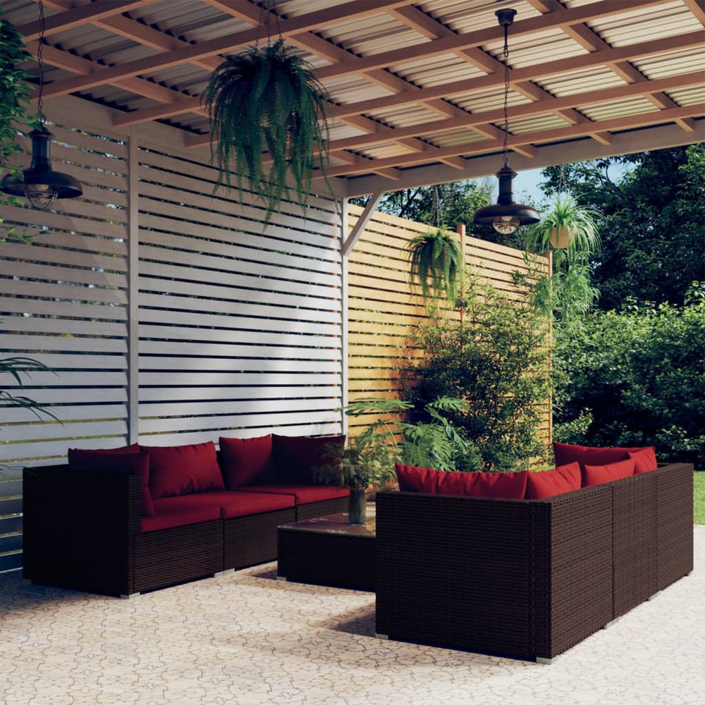 vidaXL Salon de jardin 7 pcs avec coussins résine tressée marron