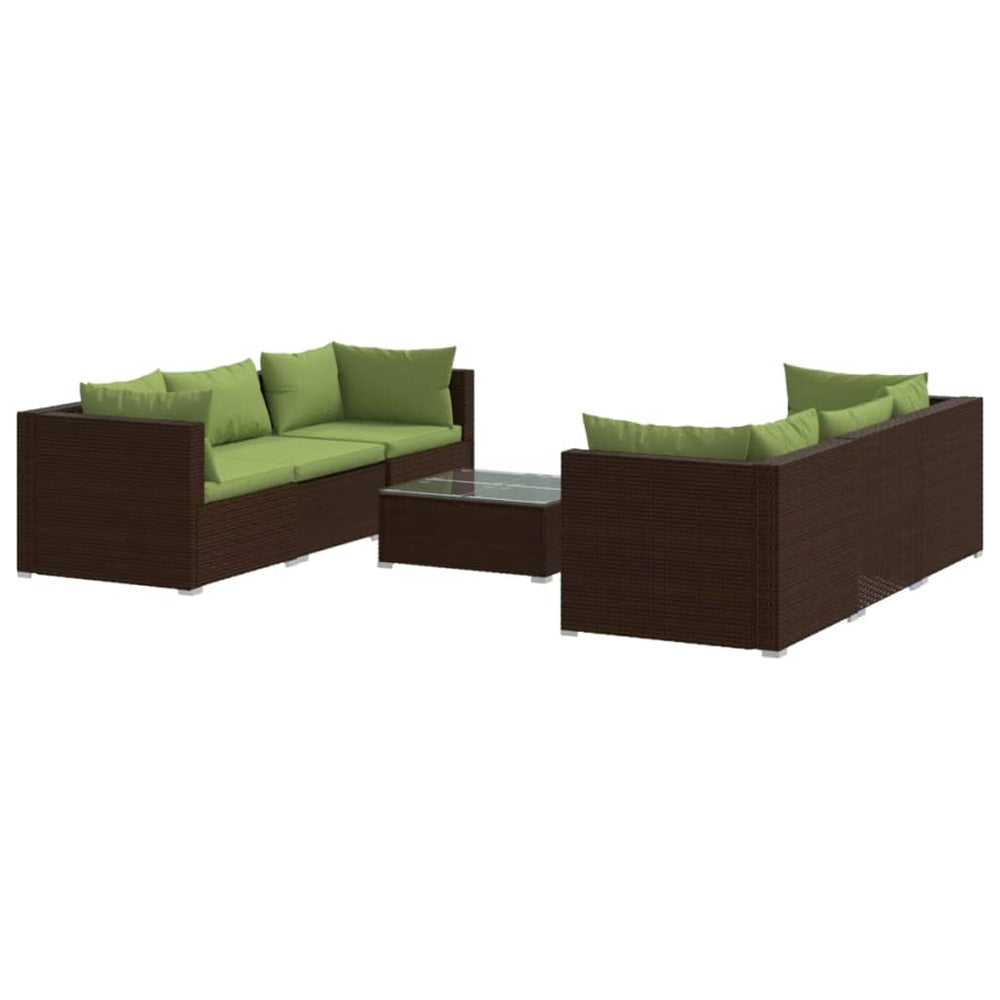 vidaXL Salon de jardin 7 pcs avec coussins résine tressée marron