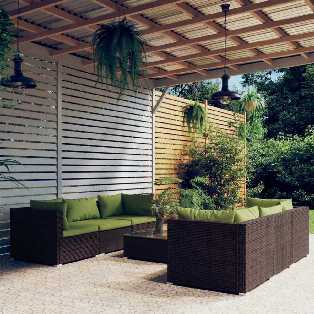 vidaXL Salon de jardin 7 pcs avec coussins résine tressée marron