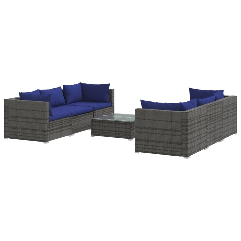 vidaXL Salon de jardin 7 pcs avec coussins résine tressée gris