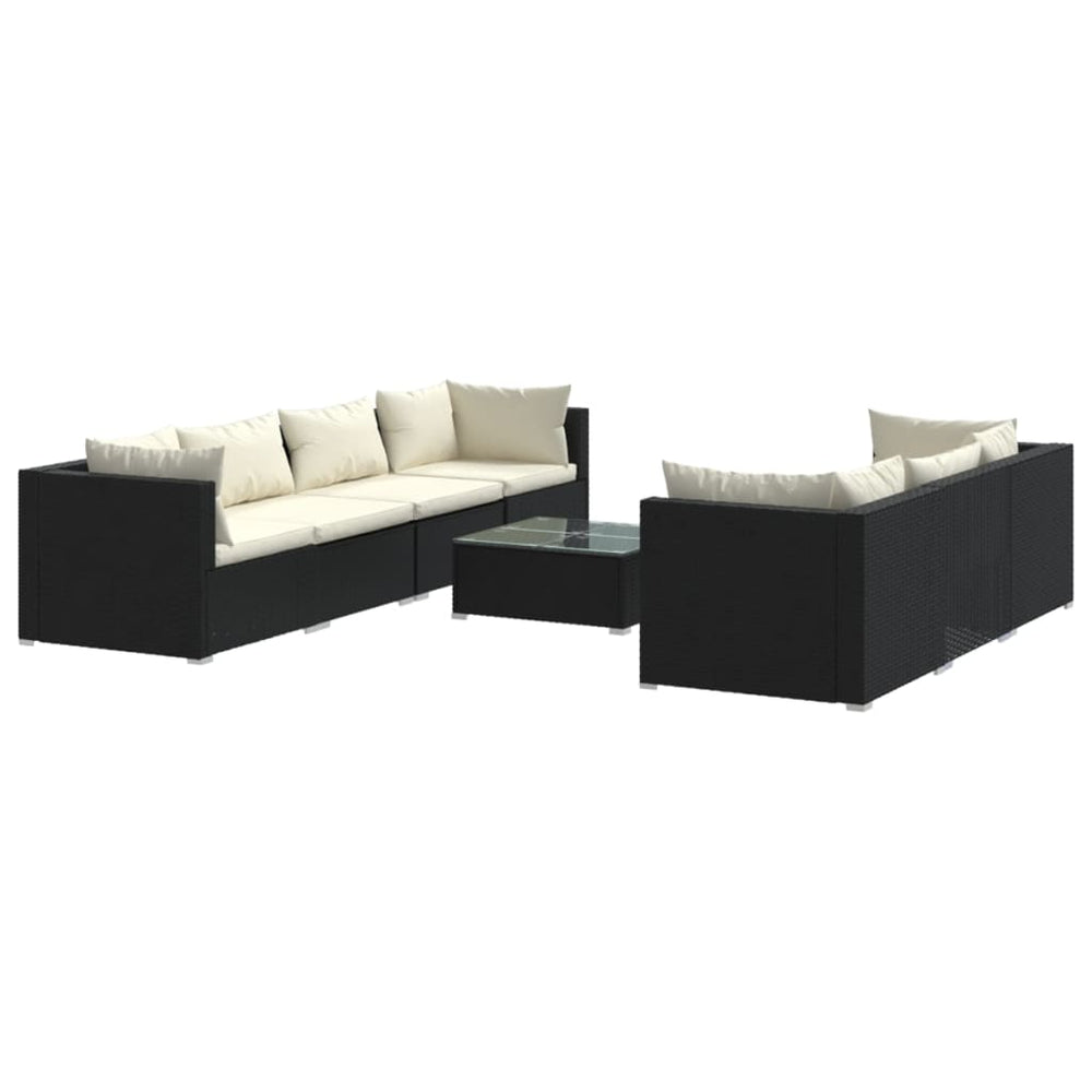 vidaXL Salon de jardin 8 pièces avec coussins résine tressée noir