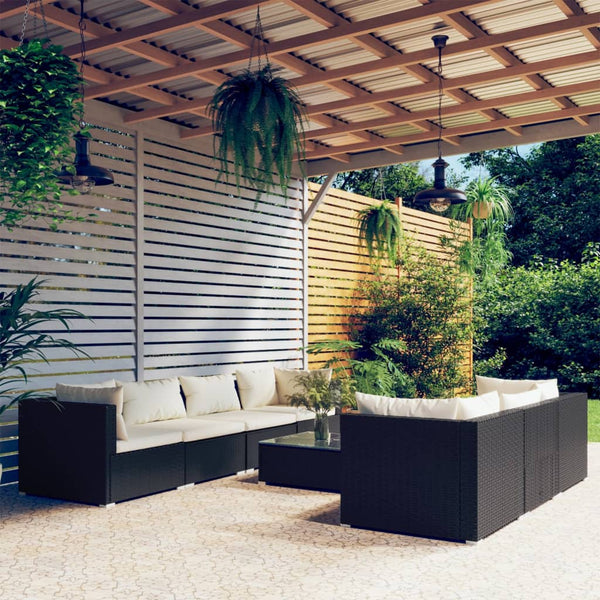 8-tlg. Garten-Lounge-Set mit Kissen Poly Rattan Schwarz