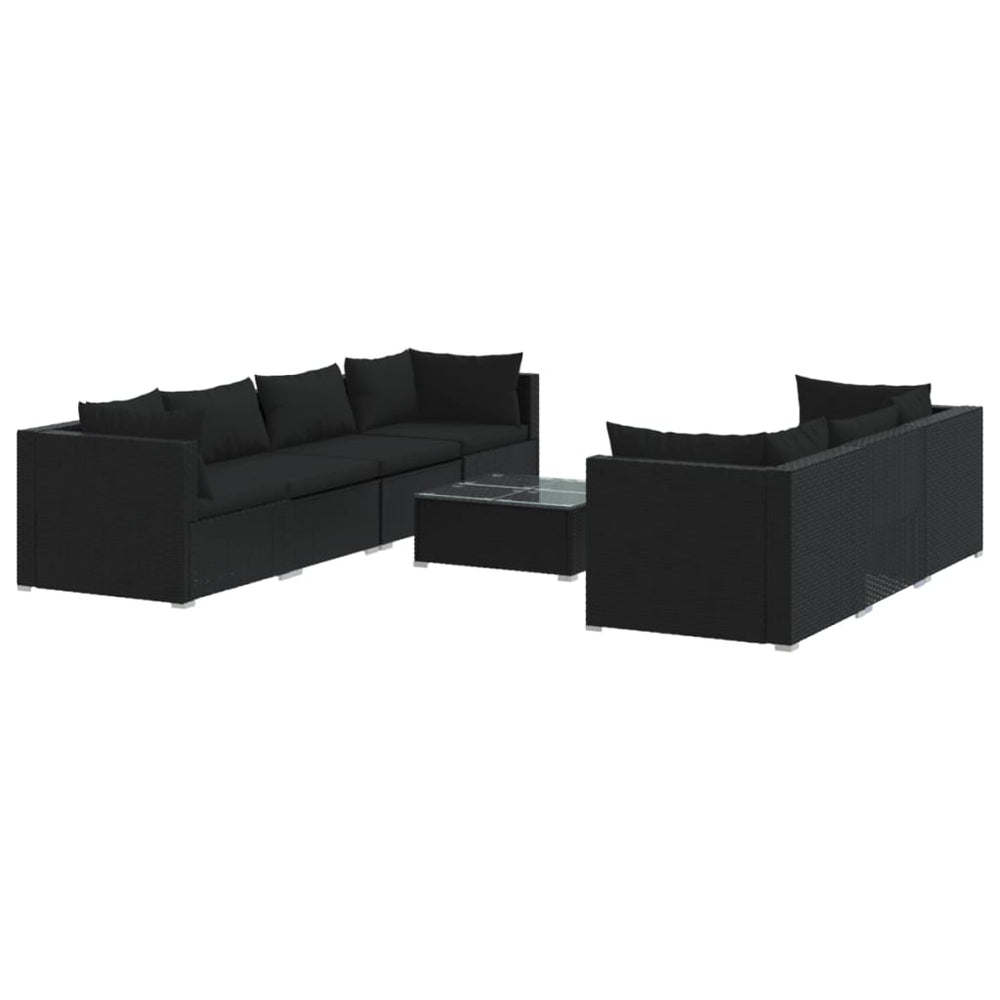 vidaXL Salon de jardin 8 pièces avec coussins résine tressée noir