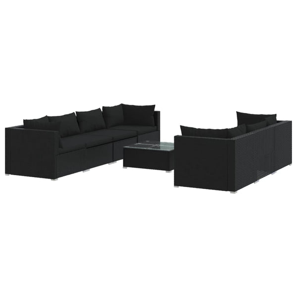 8-tlg. Garten-Lounge-Set mit Kissen Poly Rattan Schwarz