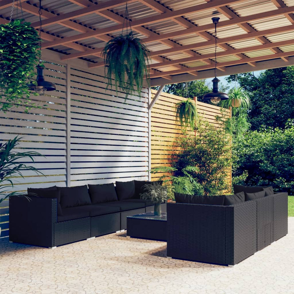 vidaXL Salon de jardin 8 pièces avec coussins résine tressée noir