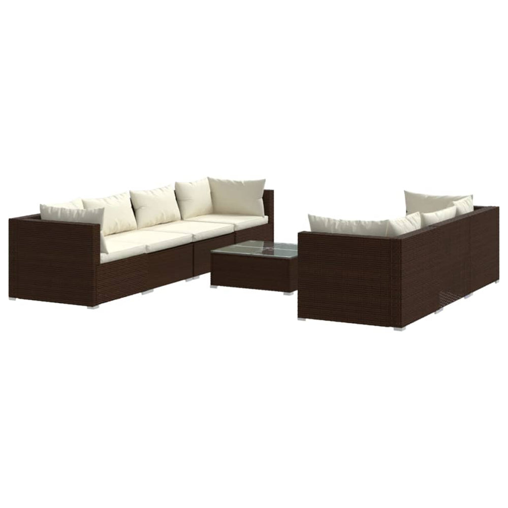 vidaXL Salon de jardin 8 pcs avec coussins résine tressée marron