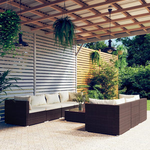 8-tlg. Garten-Lounge-Set mit Kissen Poly Rattan Braun