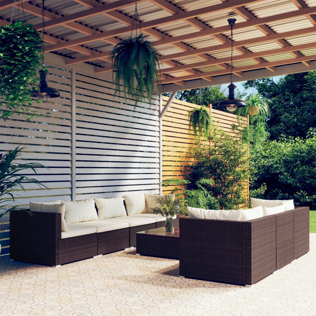 8-tlg. Garten-Lounge-Set mit Kissen Poly Rattan Braun