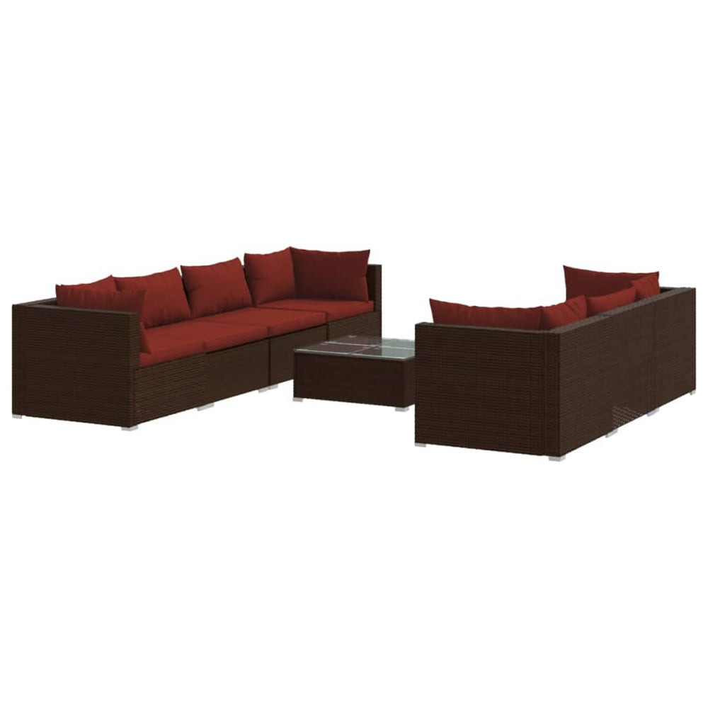 vidaXL Salon de jardin 8 pcs avec coussins résine tressée marron