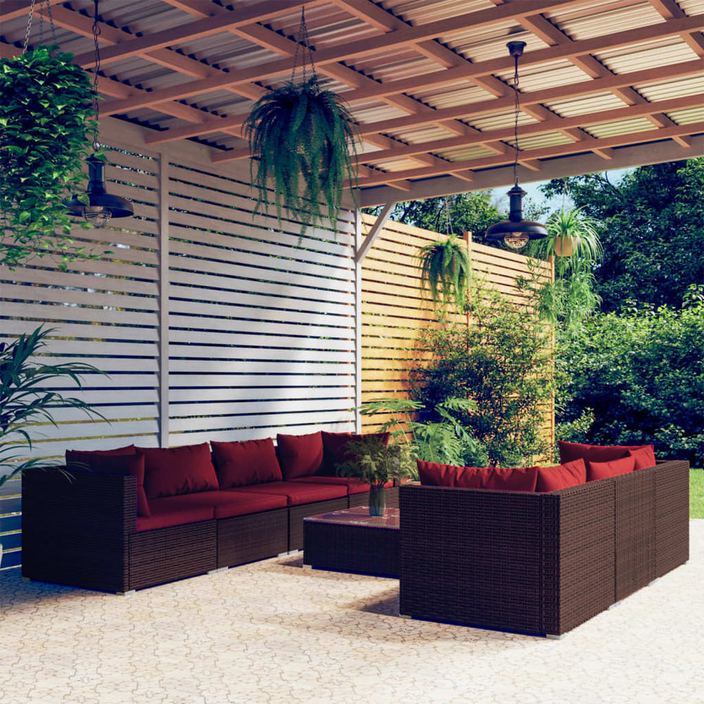 vidaXL Salon de jardin 8 pcs avec coussins résine tressée marron