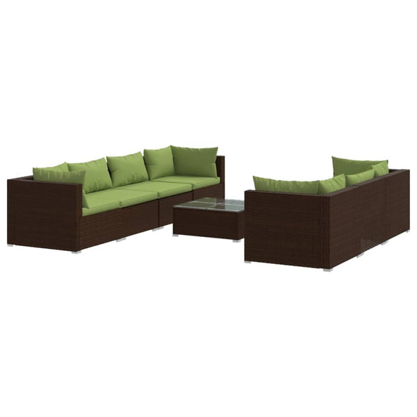 8-tlg. Garten-Lounge-Set mit Kissen Poly Rattan Braun