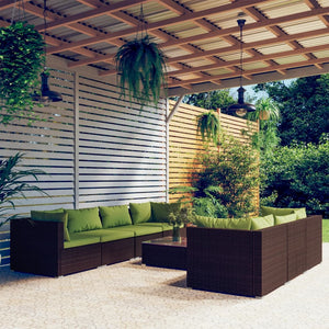 8-tlg. Garten-Lounge-Set mit Kissen Poly Rattan Braun