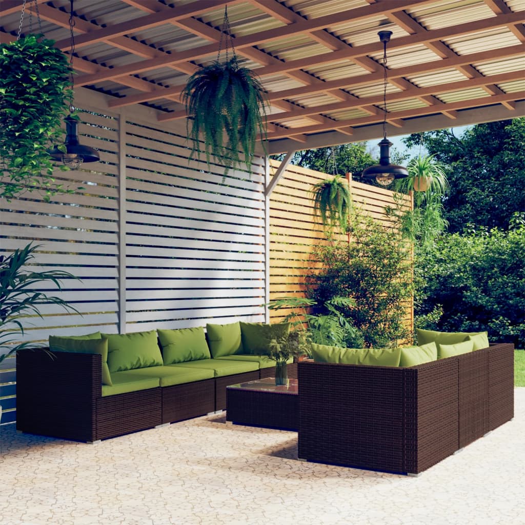 8-tlg. Garten-Lounge-Set mit Kissen Poly Rattan Braun